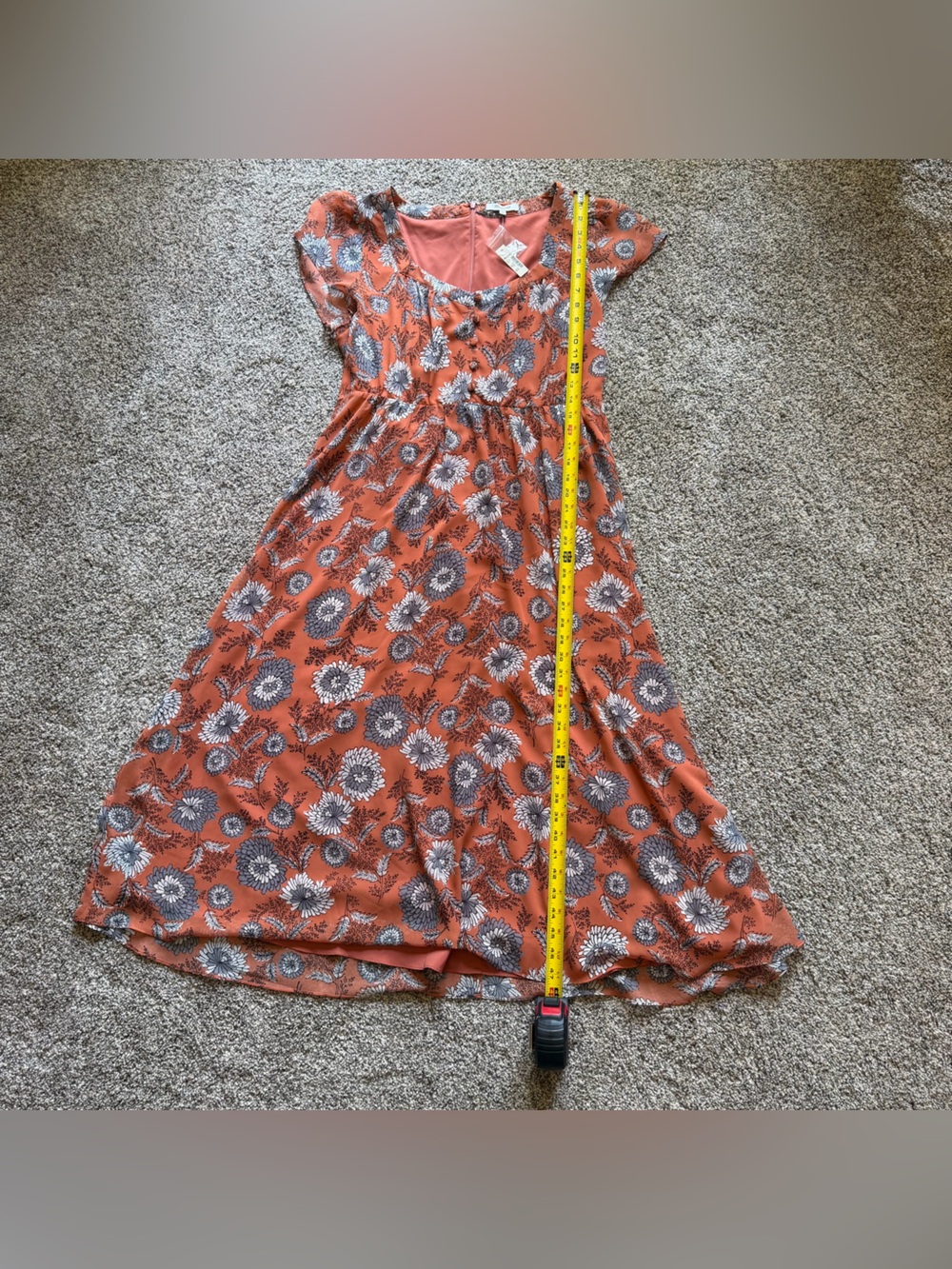 NWT Madewell Floral Chiffon Midi Dress Scoop Neck Short Sleeve Buttons Zip Sz 14 - Picture 7 of 11